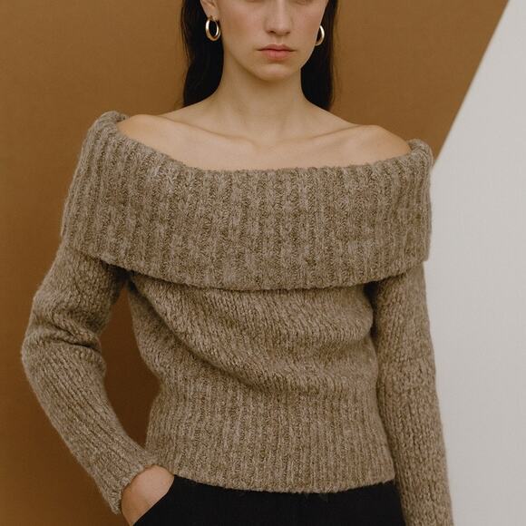 Paloma Wool Carlota Off-Shoulder Sweater Taupe Alpaca Blend - Picture 1 of 11